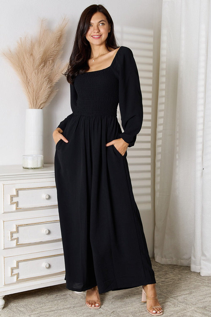 Double Take Square-Neck Jumpsuit with Pockets - Nikki &amp; Co. Boutique