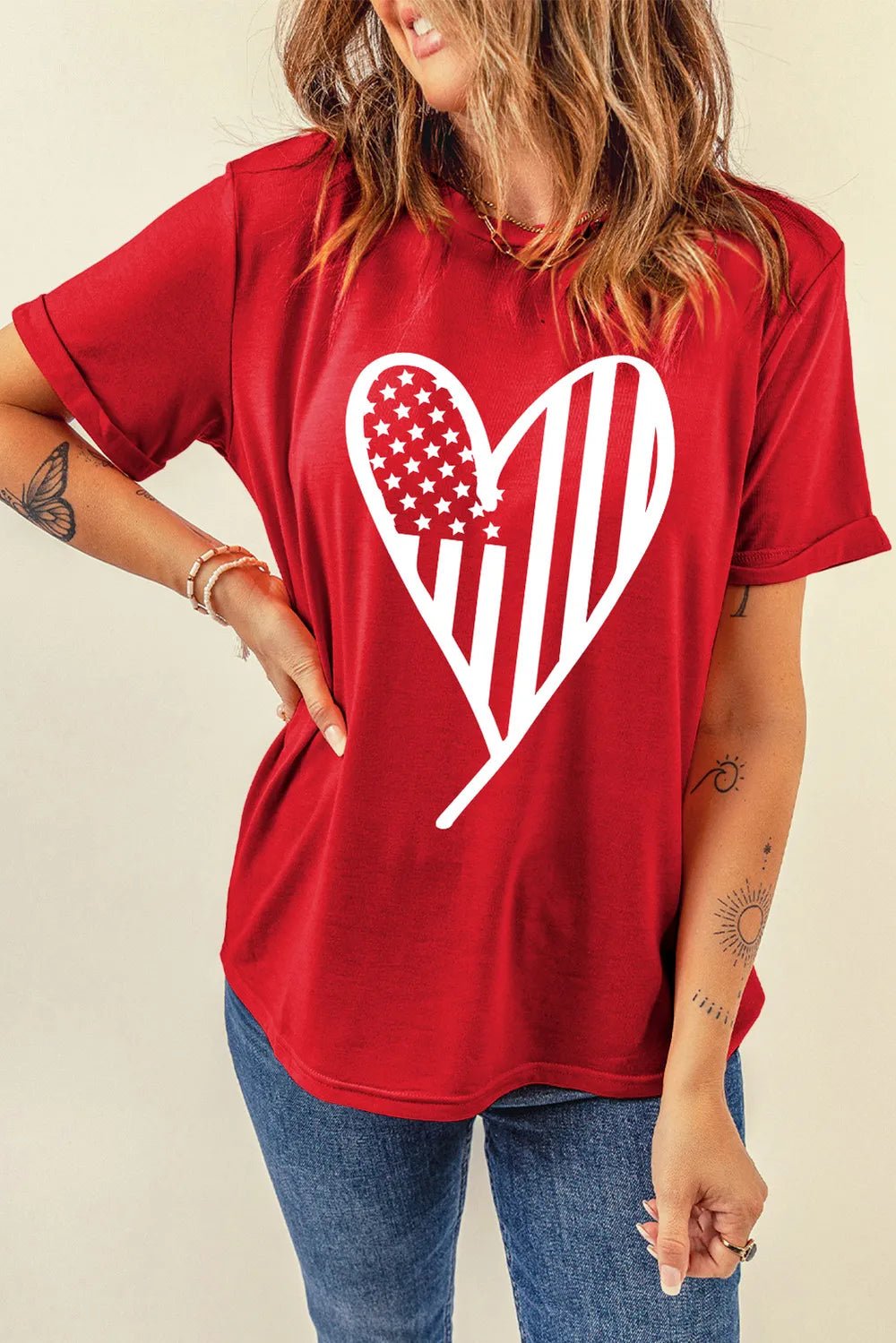 Heart Round Neck Shorts Sleeve T-Shirt - Nikki &amp; Co. Boutique