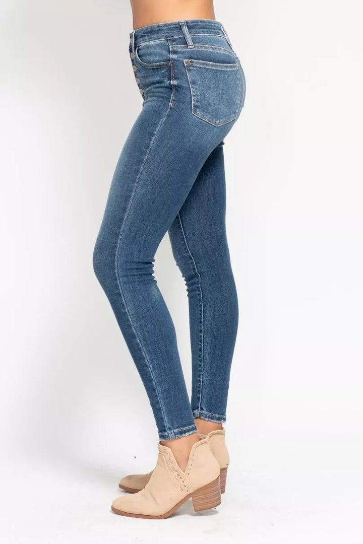Judy Blue Full Size High Rise Button Fly Skinny Jeans Plus Size - Nikki &amp; Co. Boutique