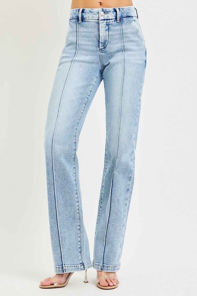 RISEN Tummy Control High-Rise Straight-Leg Pin-Tuck Jeans - Nikki &amp; Co. Boutique