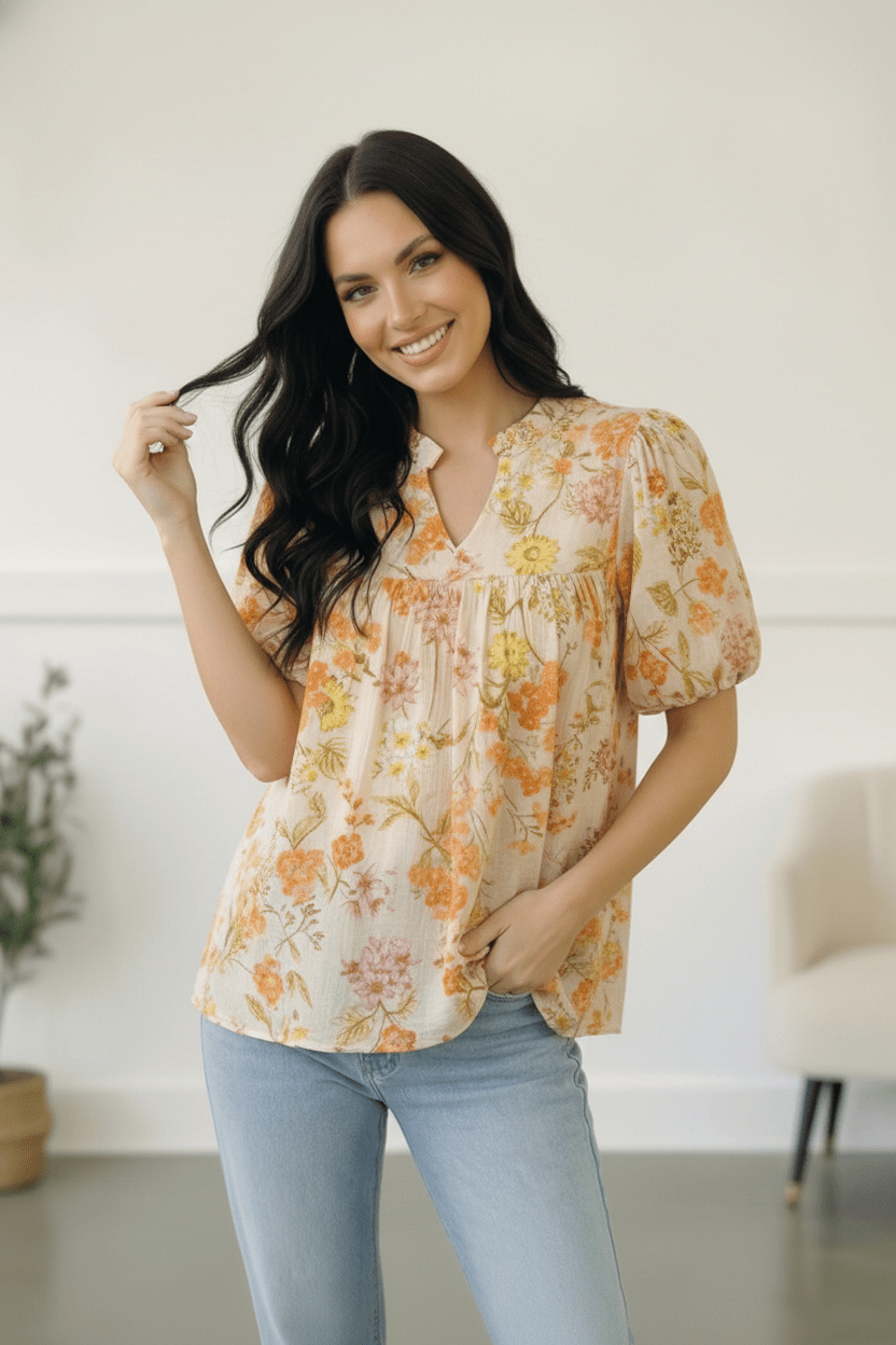 Sunlit Garden Notch Neck Blouse | Nikki &amp; Co. Boutique