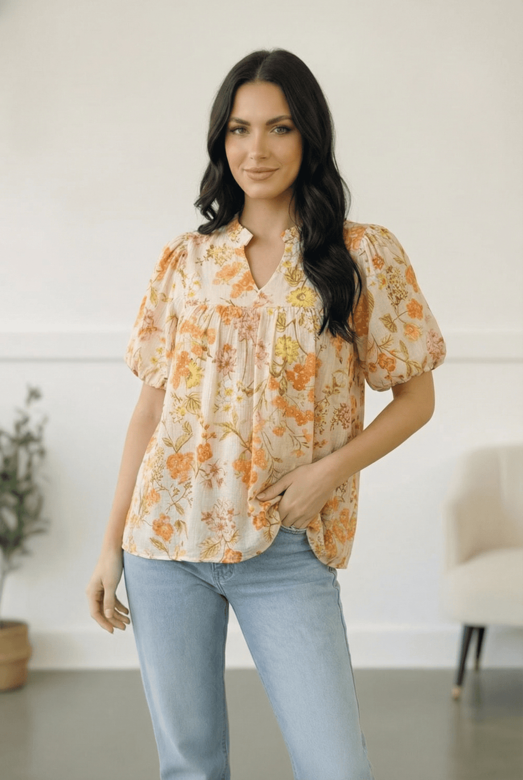 Sunlit Garden Notch Neck Blouse | Nikki &amp; Co. Boutique