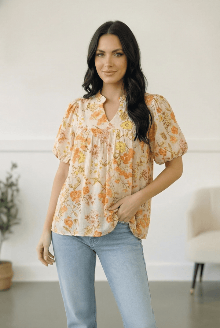 Sunlit Garden Notch Neck Blouse | Nikki &amp; Co. Boutique