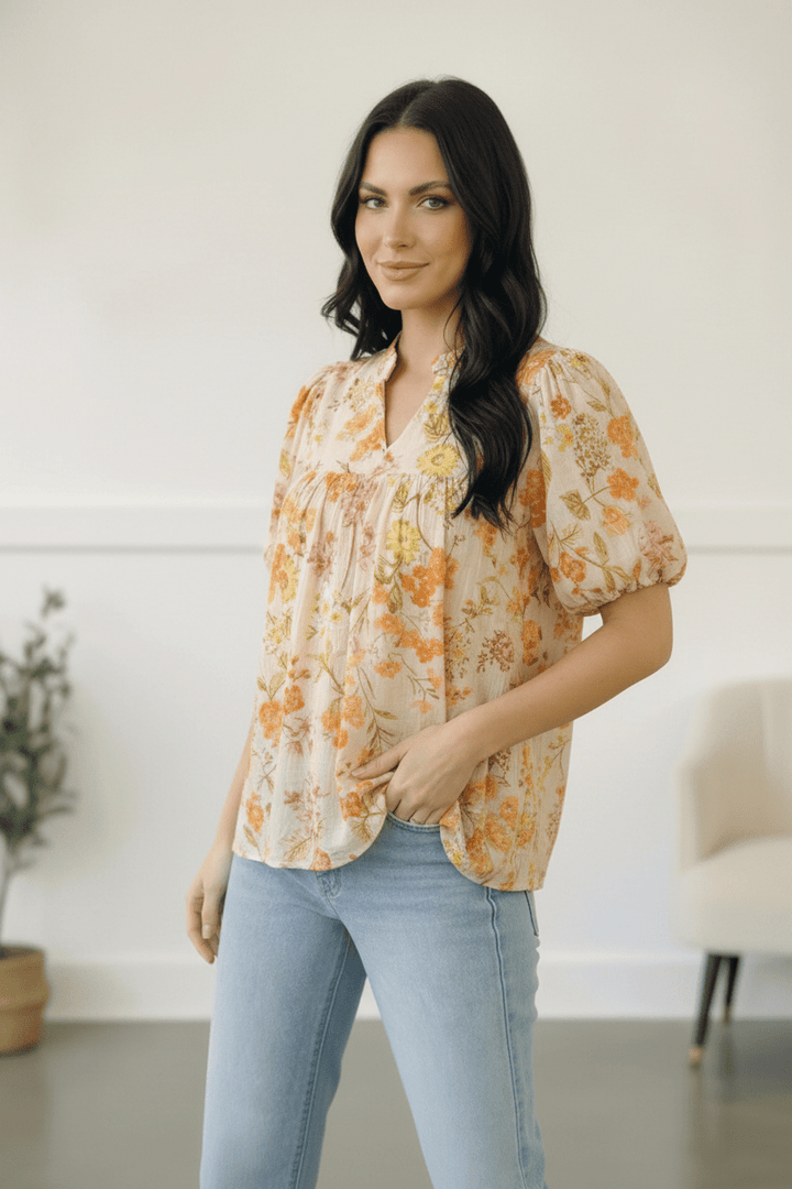 Sunlit Garden Notch Neck Blouse | Nikki &amp; Co. Boutique