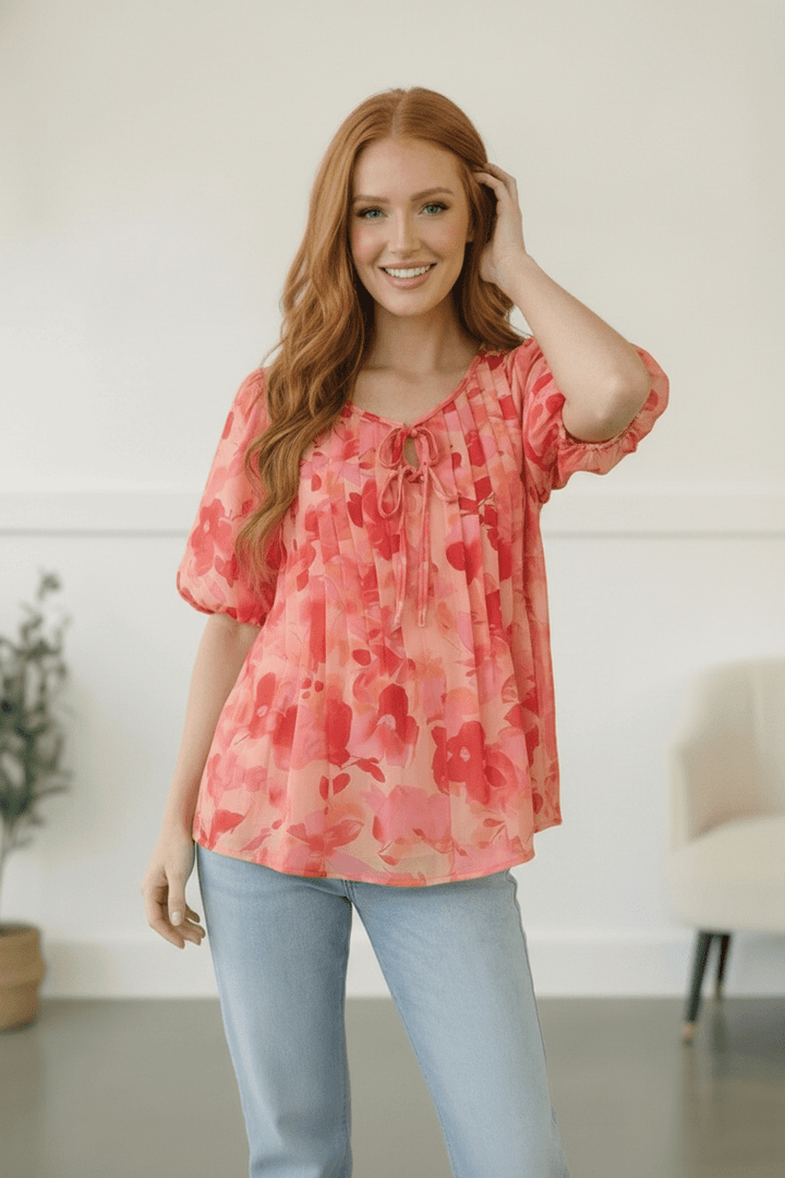 With a Rosy Glow Watercolor Pleated Top | Nikki &amp; Co. Boutique