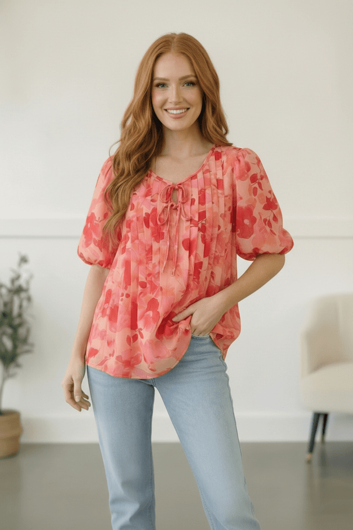 With a Rosy Glow Watercolor Pleated Top | Nikki &amp; Co. Boutique