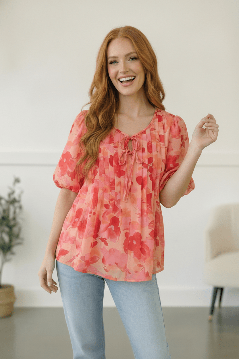With a Rosy Glow Watercolor Pleated Top | Nikki &amp; Co. Boutique