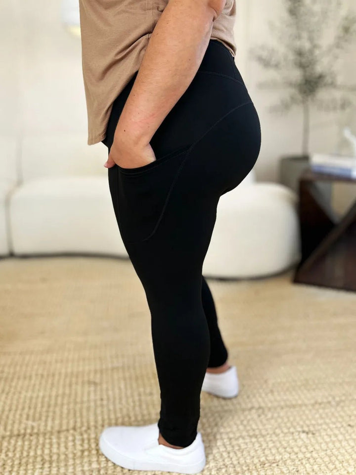 Wide Waistband Full-Length Sports Leggings with Pockets - Nikki &amp; Co. Boutique