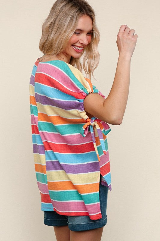 Feeling Bold Multicolor Stripe Dolman Bow Tie Sleeve Tops | Nikki &amp; Co. Boutique