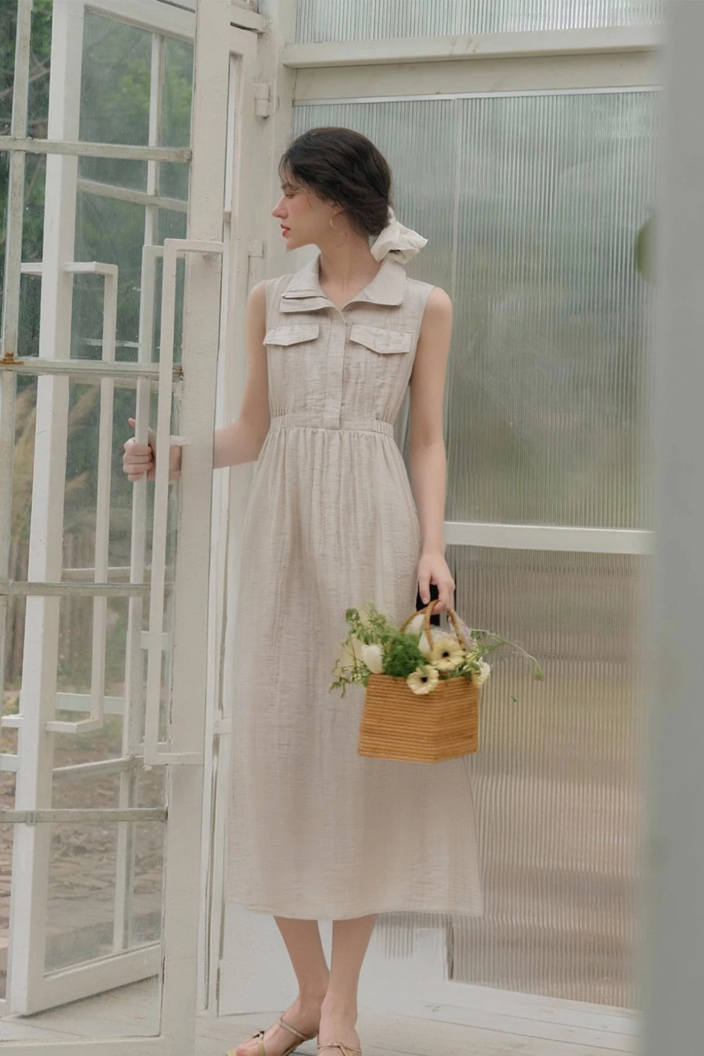 VIMLY Women Office Lady Vest Dress Summer Casual Sleeveless Lapel Dress Simple Elegant Style Commuter Sundress with Pockets