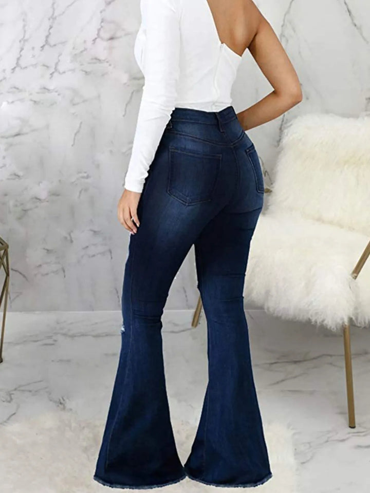 Full Size Distressed Raw Hem Flare Jeans Plus Size - Nikki &amp; Co. Boutique