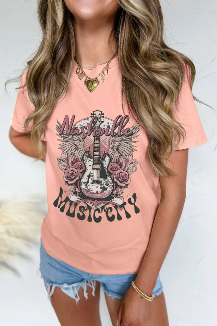 Graphic Round Neck Shorts Sleeve T-Shirt - Nikki &amp; Co. Boutique