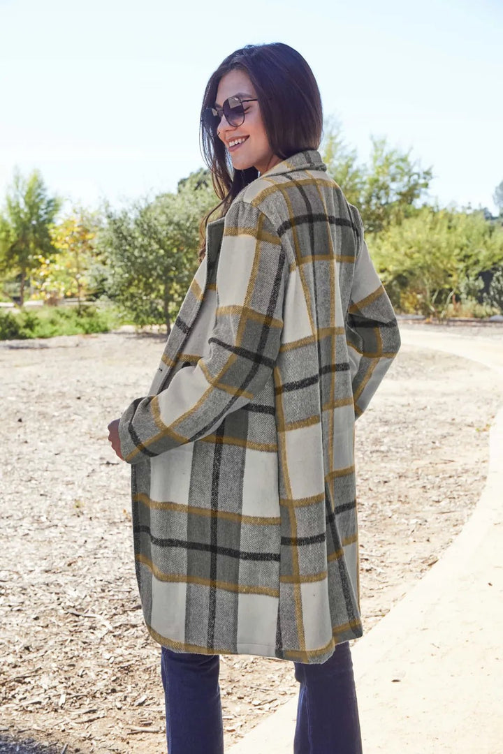 Double Take Full Size Plaid Button Up Lapel Collar Coat - Nikki &amp; Co. Boutique