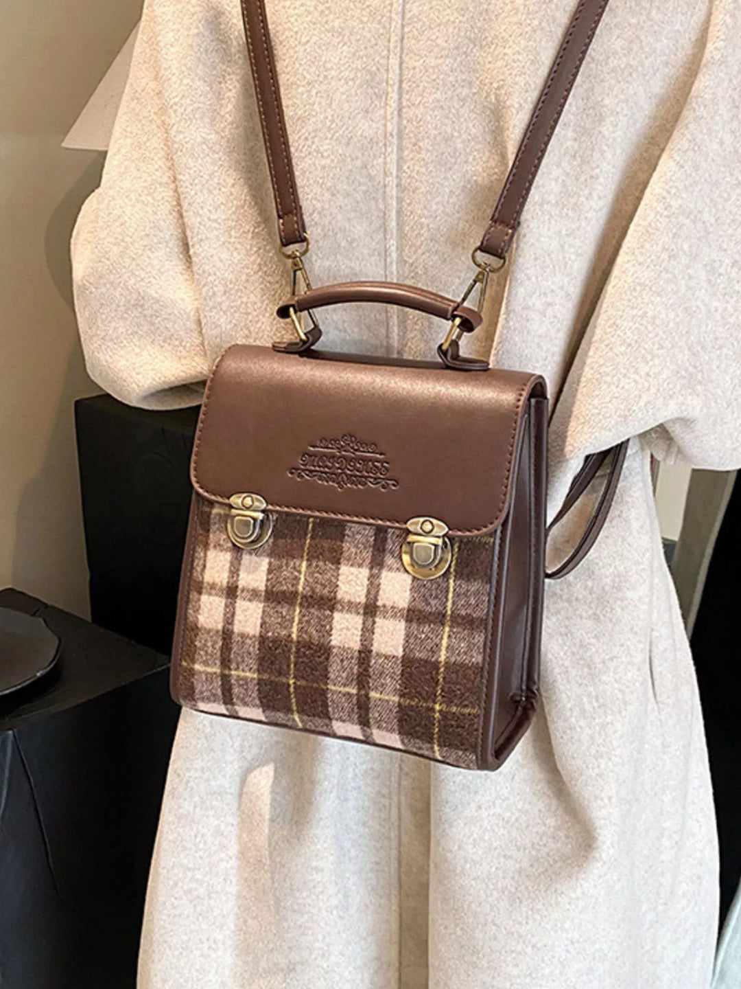 Vintage Plaid Flap Backpack Bag - Nikki &amp; Co. Boutique