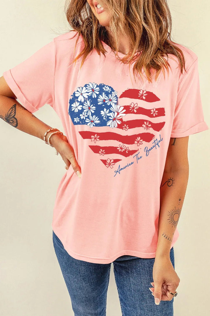 Heart Round Neck Shorts Sleeve T-Shirt - Nikki &amp; Co. Boutique