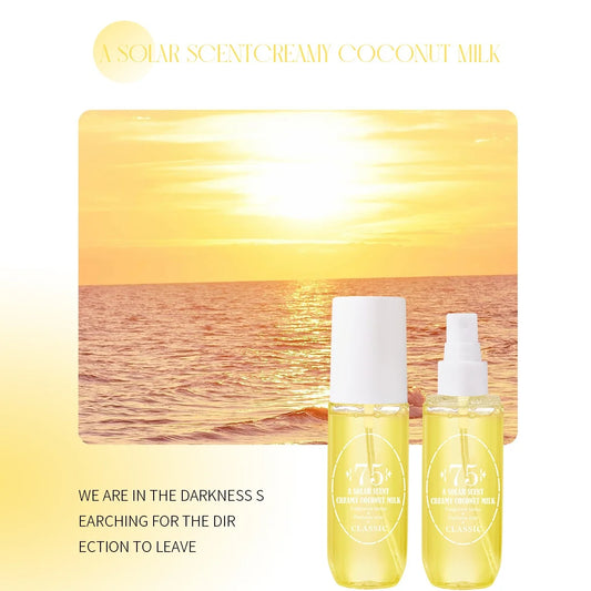 Natural alcohol-free and low-allergen liquid perfume spray that can be used on hair, body and clothing. Water-based, natural oils.