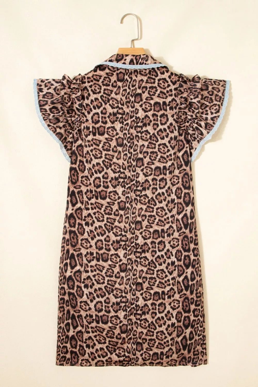 Leopard Print Lace Trim Shirt Collar Button - Down Mini Dress - Nikki &amp; Co. Boutique