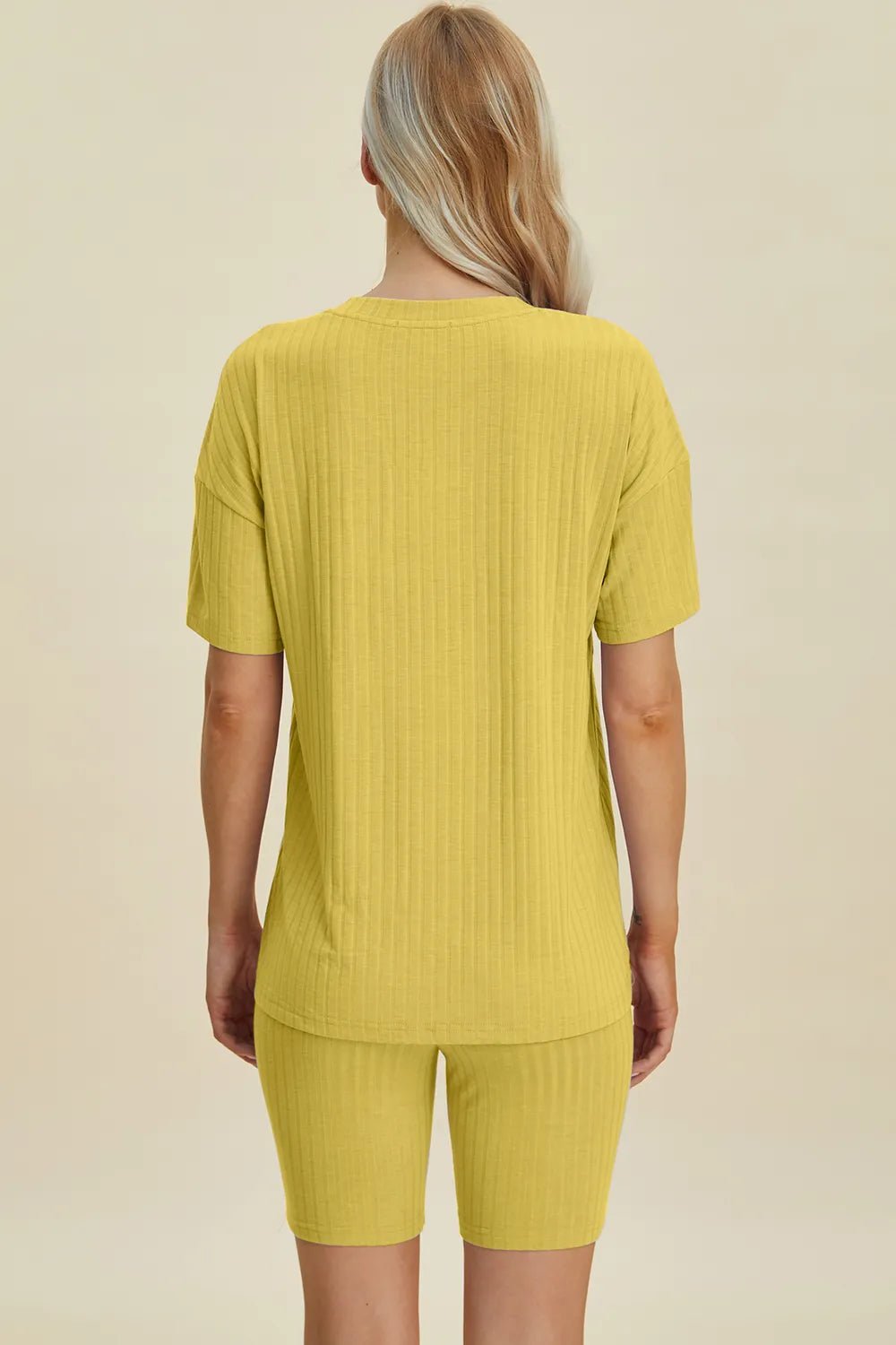 Basic Bae Full Size Ribbed V-Neck Shorts Sleeve Tops and Shorts Sets | Nikki &amp; Co. Boutique