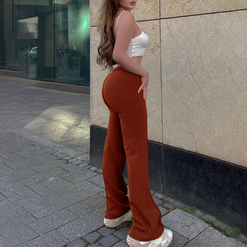 Female Casual Solid Pants Fashion High Waist Flare Pants Lady Office Elegant Long Pants For Women Spring Summer Womens Clothing