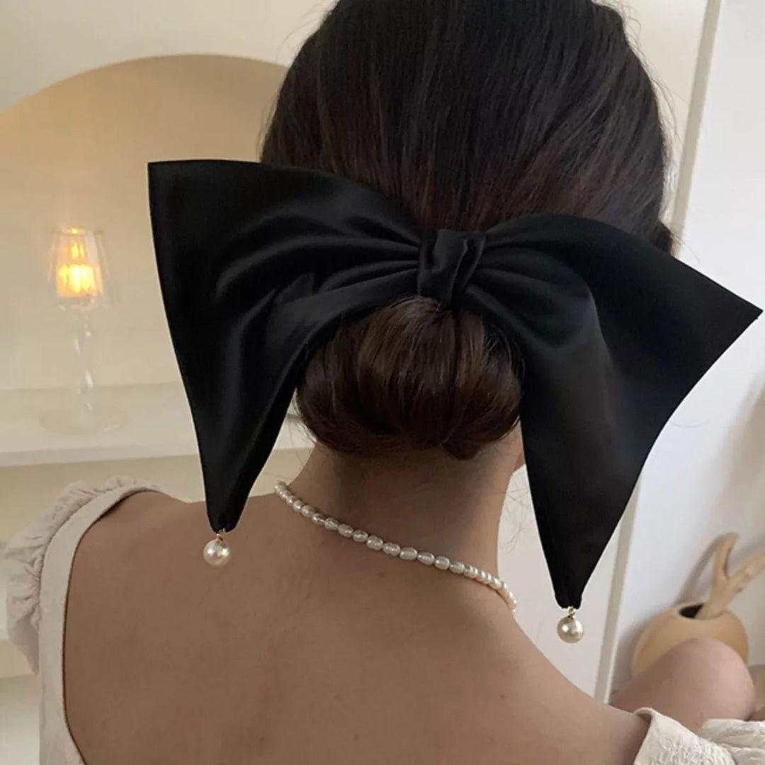 Satin Pearl Bow Hair Clip | Nikki &amp; Co. Boutique