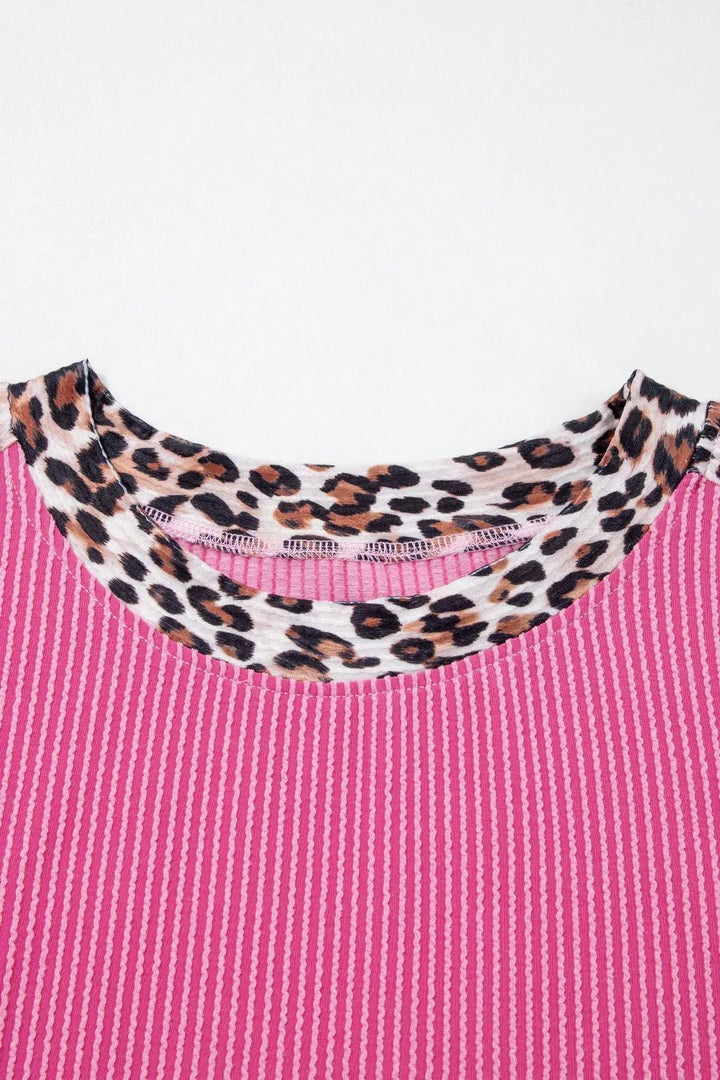 Leopard Trim Twist Ribbed Top and Shorts Set in Fuchsia Pink - Nikki &amp; Co. Boutique