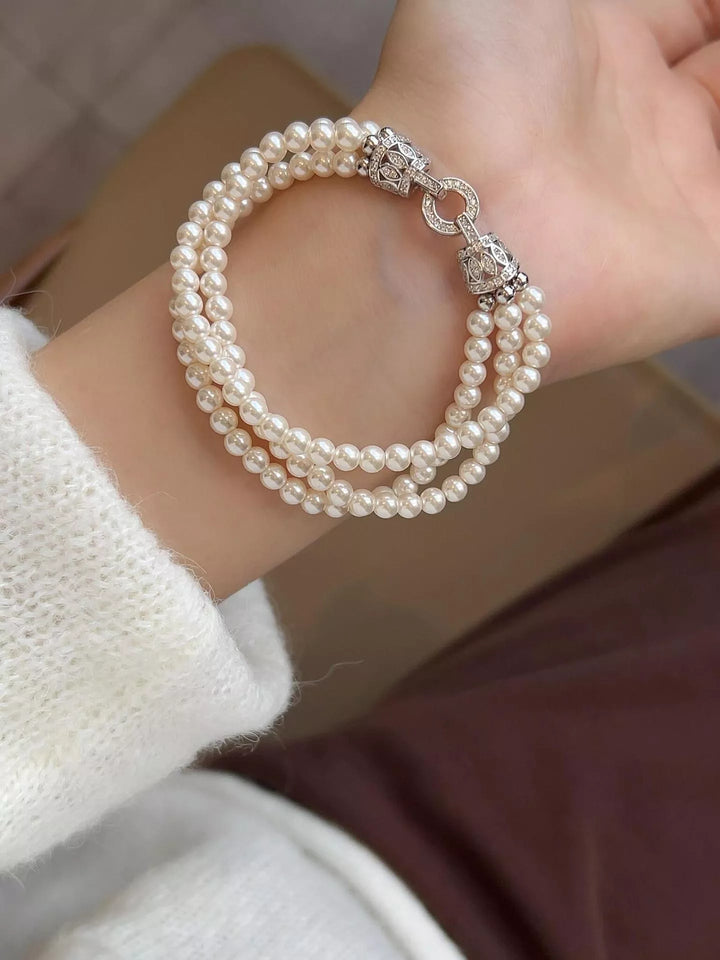 Three Layers Pearl Bracelet in Silver - Nikki &amp; Co. Boutique