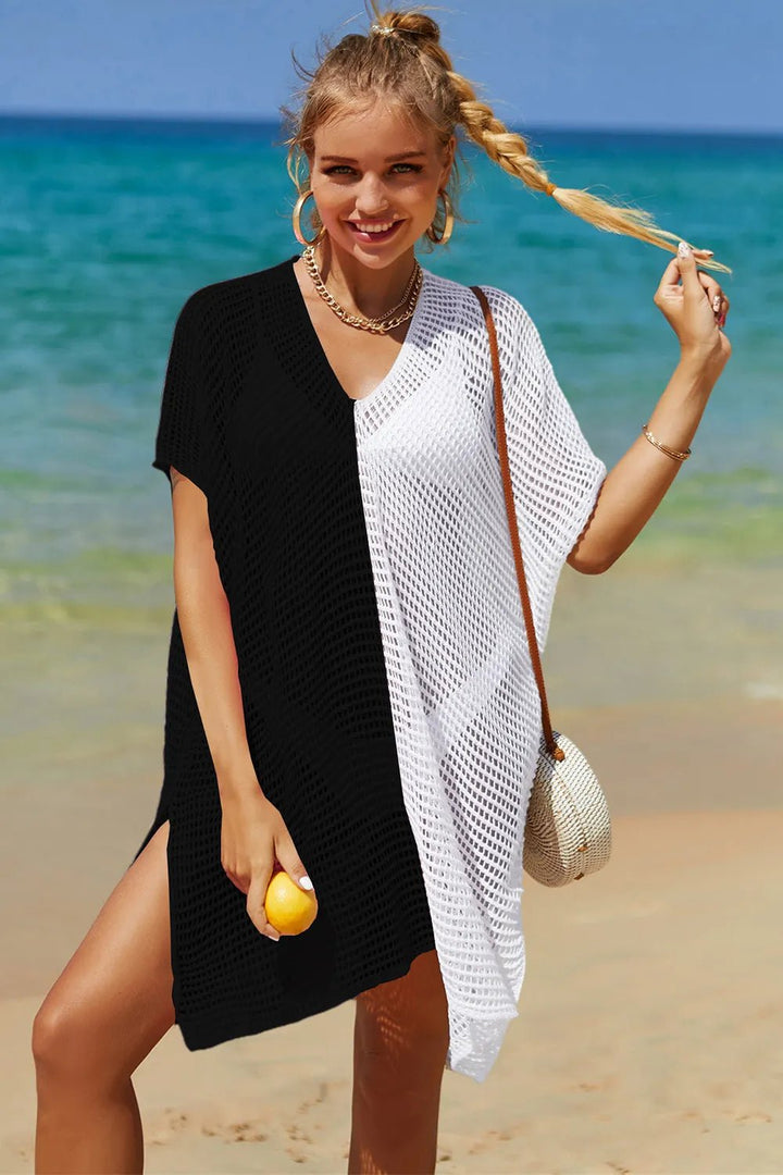 Angel Wings Openwork Contrast Slit Knit Cover Up | Nikki &amp; Co. Boutique