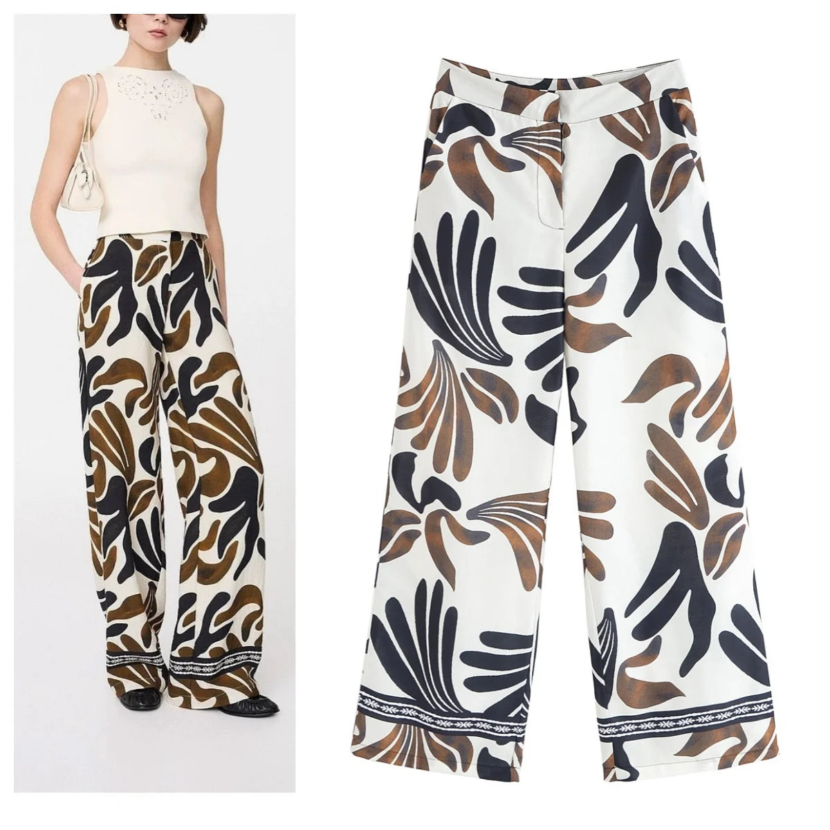 European and American style new print retro mid-waist wide-leg casual pants