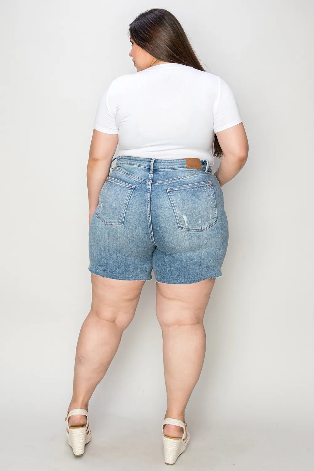 Judy Blue Full Size High Waist Rhinestone Decor Denim Shorts in Light Wash - Nikki &amp; Co. Boutique