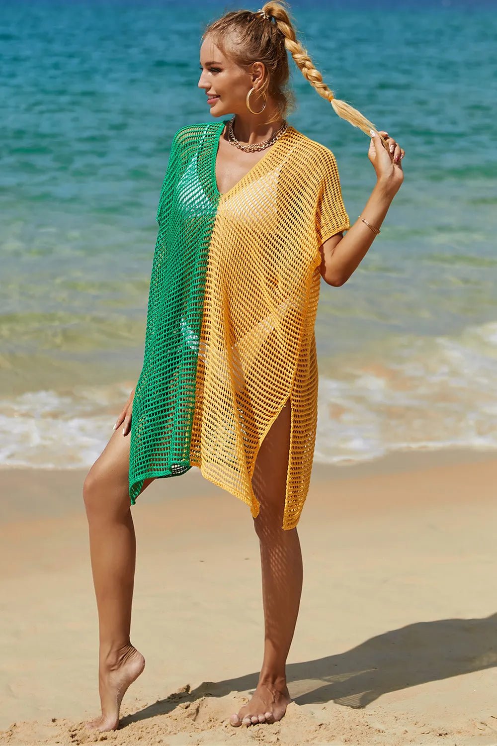Angel Wings Openwork Contrast Slit Knit Cover Up | Nikki &amp; Co. Boutique