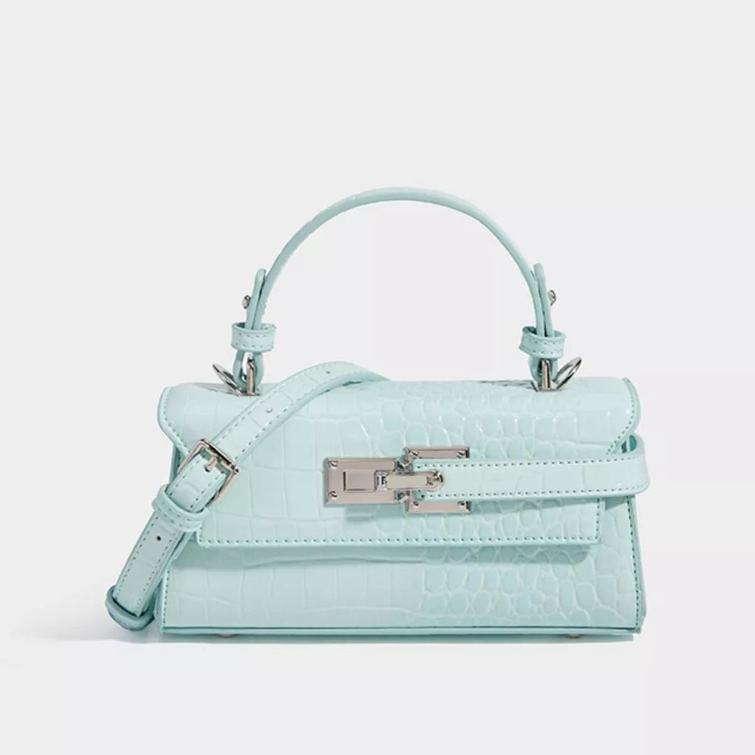 Crocodile Embossed Top Handle Crossbody Bag in Blue - Nikki &amp; Co. Boutique
