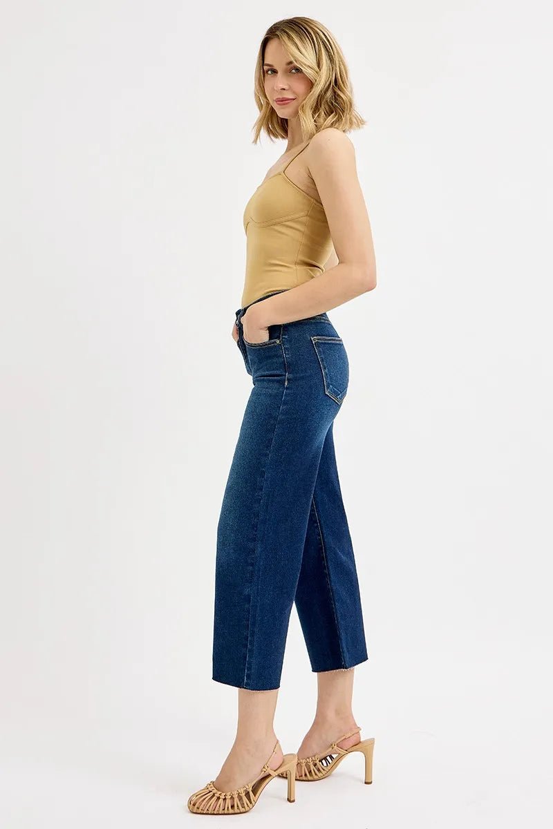 RISEN Full Size Tummy Control High Rise Crop Wide Jeans Plus Size - Nikki &amp; Co. Boutique