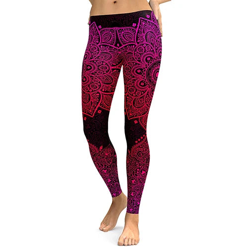 NADANBAO Women Leggings Mandala Flower Digital Print Slim Pink Fitness Woman Leggins Workout Plus Size High Waist Pants