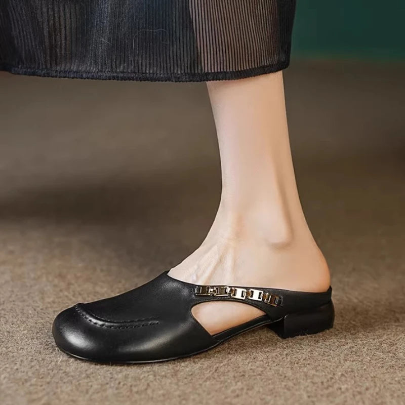 Women Slippers Heeled Sandals Comfort Mules Shoes Woman Loafers Brand Casual Shoes Shallow Summer Soft Leather Sandalias