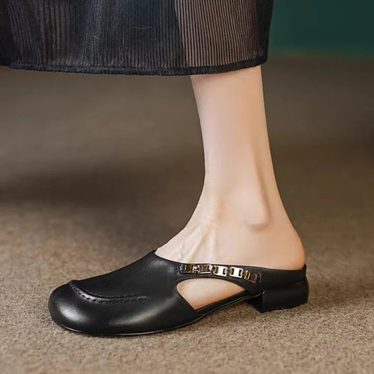 Women Slippers Heeled Sandals Comfort Mules Shoes Woman Loafers Brand Casual Shoes Shallow Summer Soft Leather Sandalias