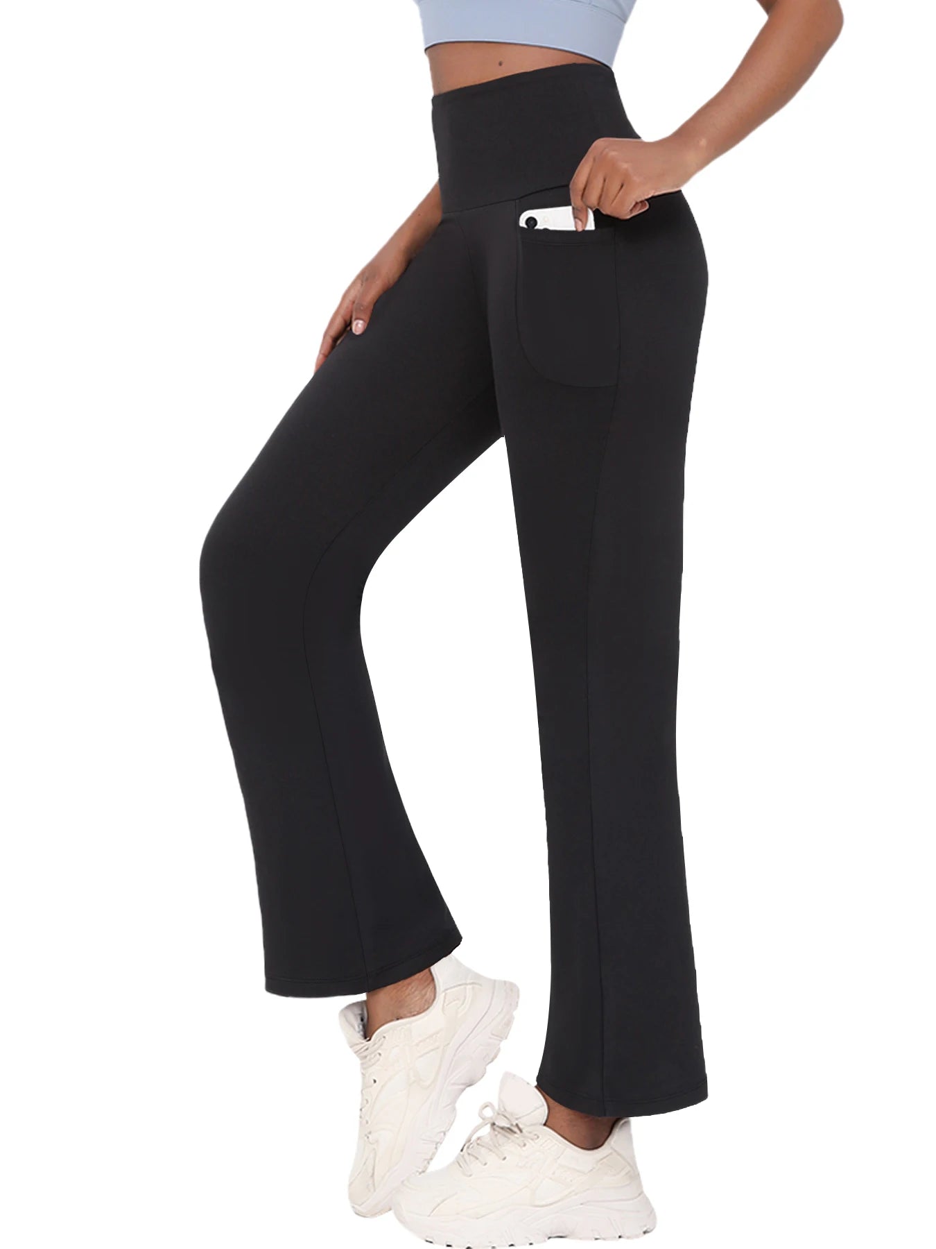Women's Super Soft Flare Pants with Pockets High Waisted Tummy Control Workout Yoga Push Up Gym Fitness Leggings Bell Bottoms