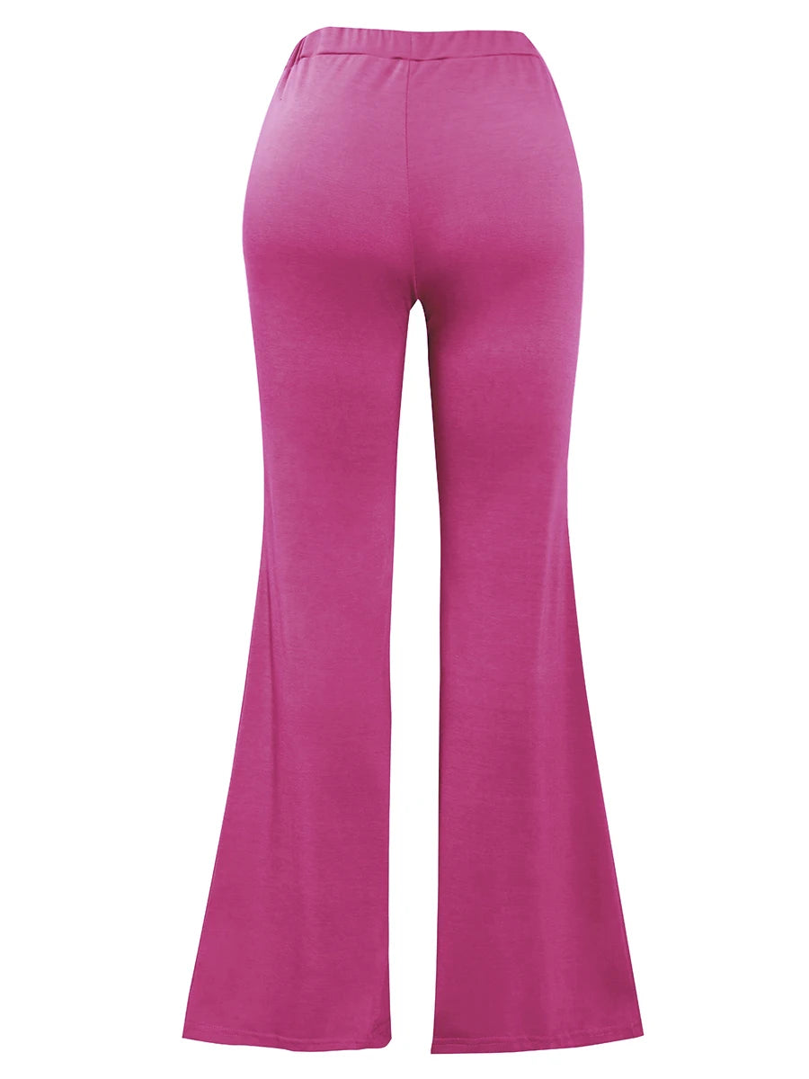 LW Plus Size High Waist Flared Stretchy Pants Summer Skinny Solid Casual Rose Red Pants For Women Bell Bottom Trousers