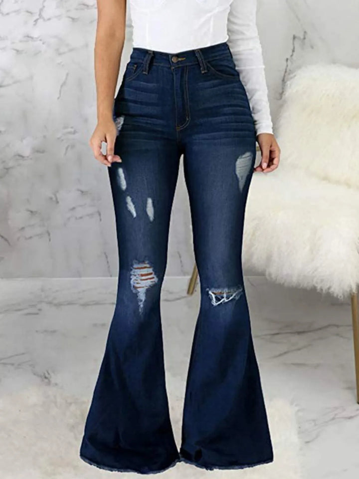 Full Size Distressed Raw Hem Flare Jeans Plus Size - Nikki &amp; Co. Boutique