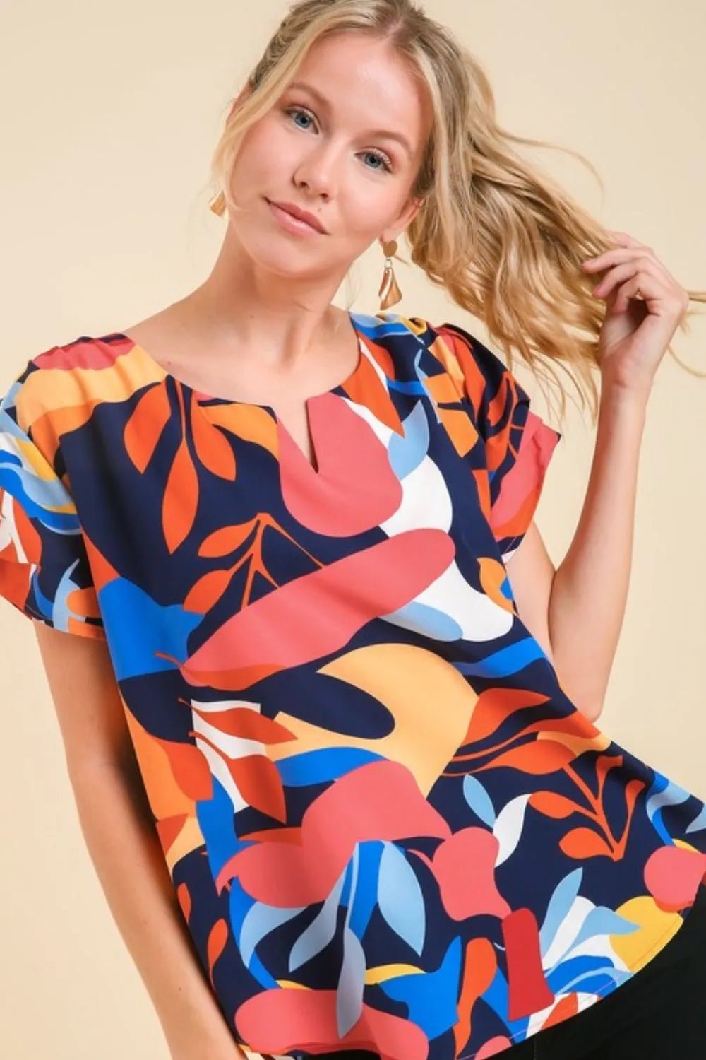 Umgee Full Size Short Sleeved Abstract Print Top Plus Size - Nikki &amp; Co. Boutique