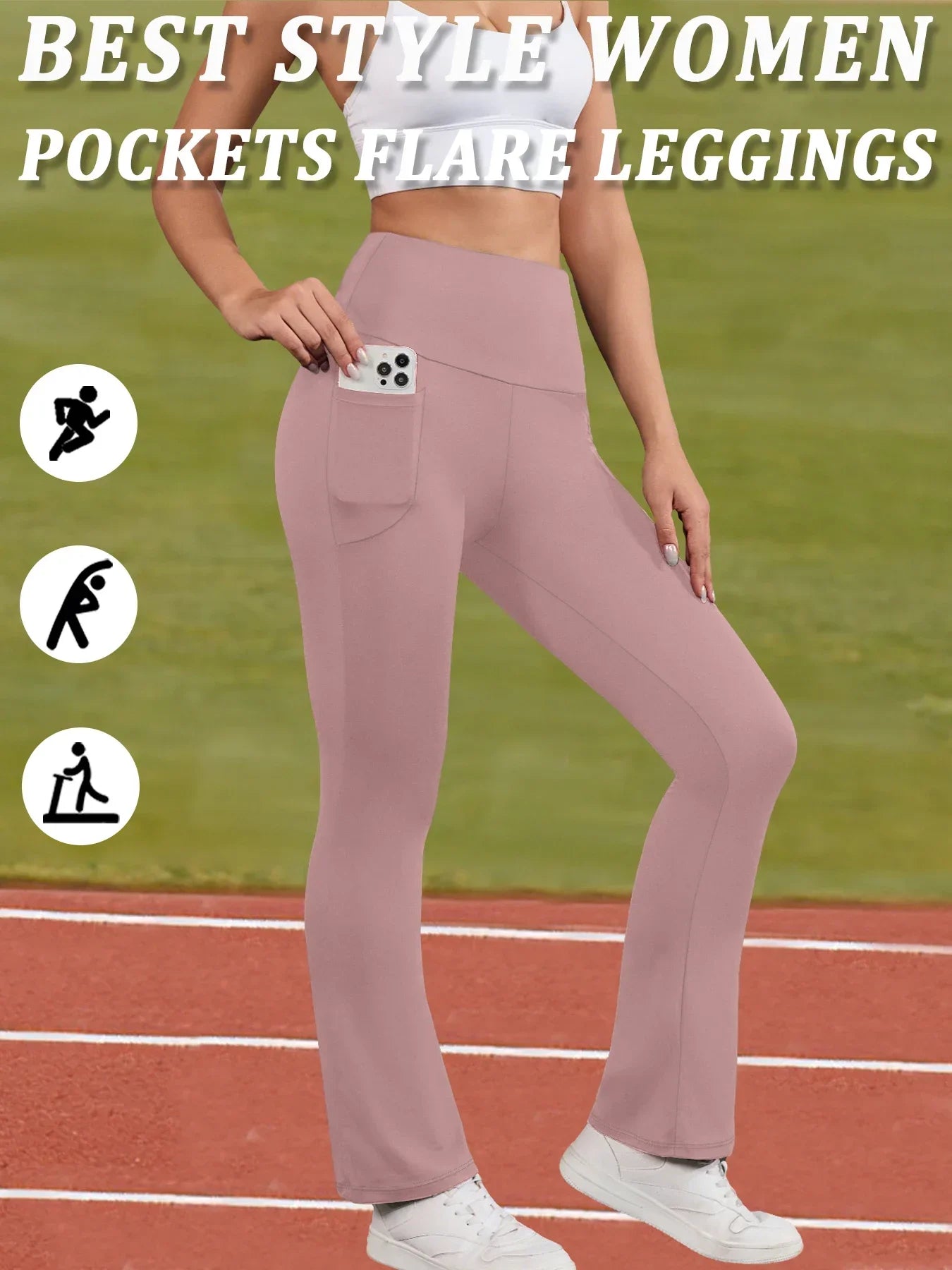 Women's Super Soft Flare Pants with Pockets High Waisted Tummy Control Workout Yoga Push Up Gym Fitness Leggings Bell Bottoms