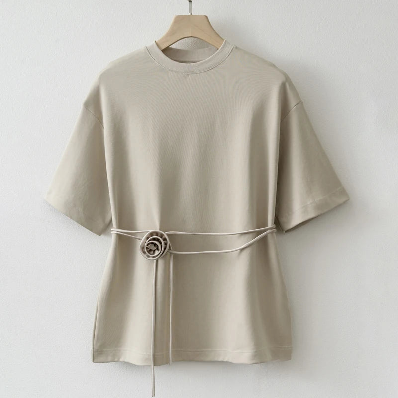 Summer Basic Yellow White Flower T shirt Top