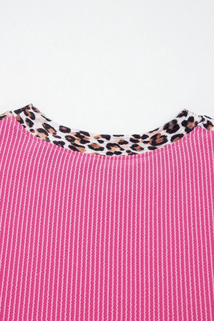 Leopard Trim Twist Ribbed Top and Shorts Set in Fuchsia Pink - Nikki &amp; Co. Boutique
