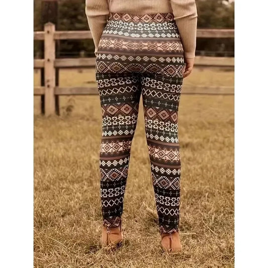 Women's Plus Size 1XL-5XL New Casual Loose Printed Geometric Pattern Tight Pants Fashion Elastic Yoga Pants Leggings Women