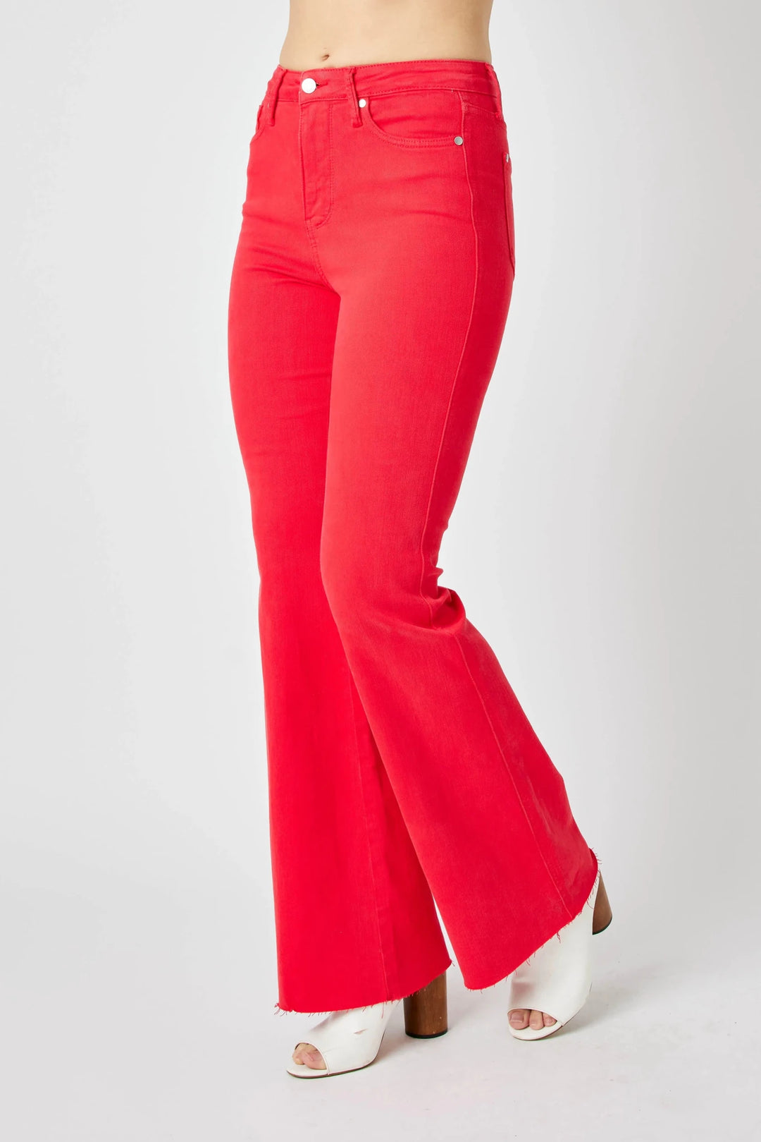 Judy Blue High-Rise Tummy Control Garment-Dyed Flare Jeans | Red - Nikki &amp; Co. Boutique