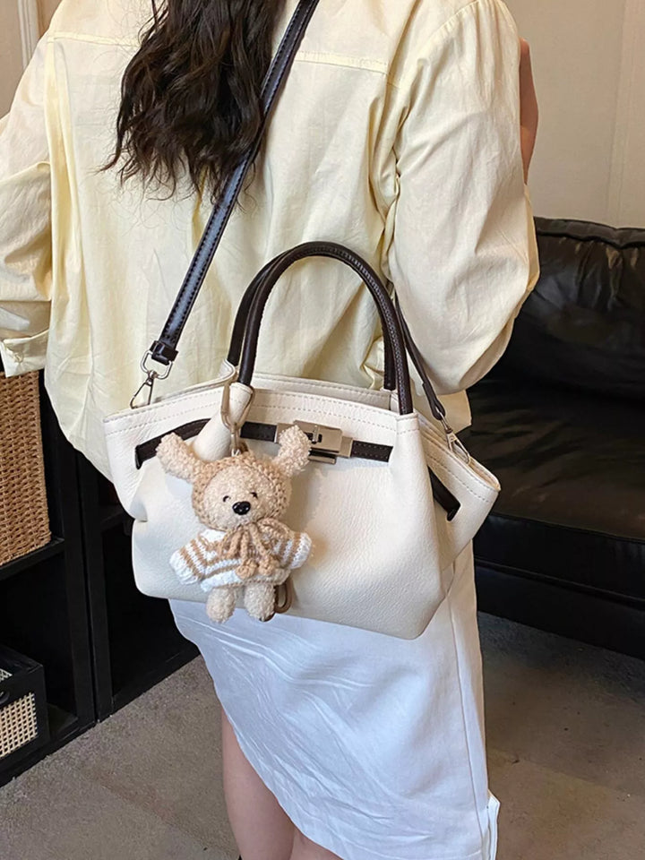 Buckle Decor Crossbody Bag with Bear Charm in Ivory - Nikki &amp; Co. Boutique