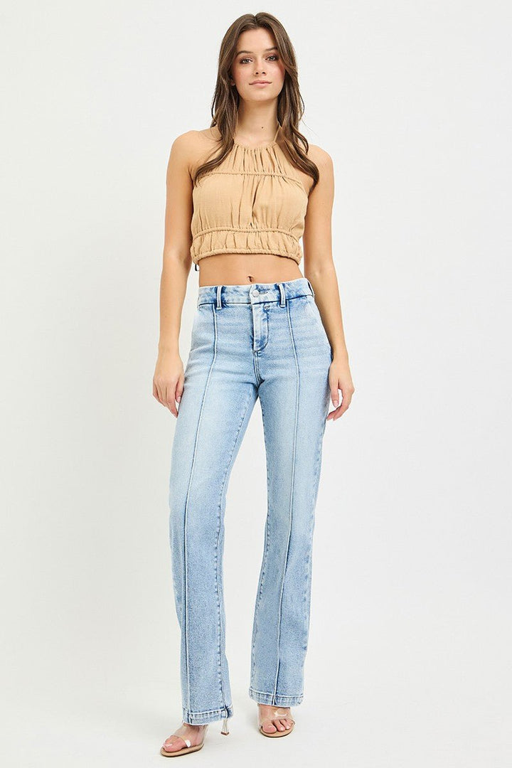 RISEN Tummy Control High-Rise Straight-Leg Pin-Tuck Jeans - Nikki &amp; Co. Boutique