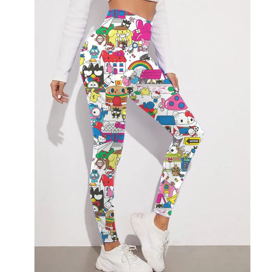 Fitness Women Sport Hello Kitty Kuromi print Waist Elastic Solid Yoga Leggings Gym Jogging Quick Dry Push Up Slim Pants Female