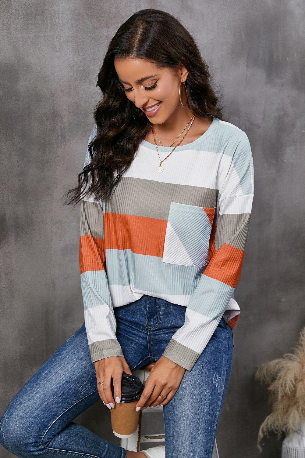 Wide Stripe Top with Pocket - Nikki and Co Boutique