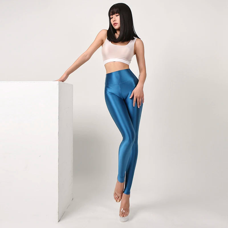 Hot Satin Glossy Cargo Pants Sexy Tight Silk High Waist Glossy Yoga Sports Pants Leggings Sport Women Bottoms Pants Plus Size