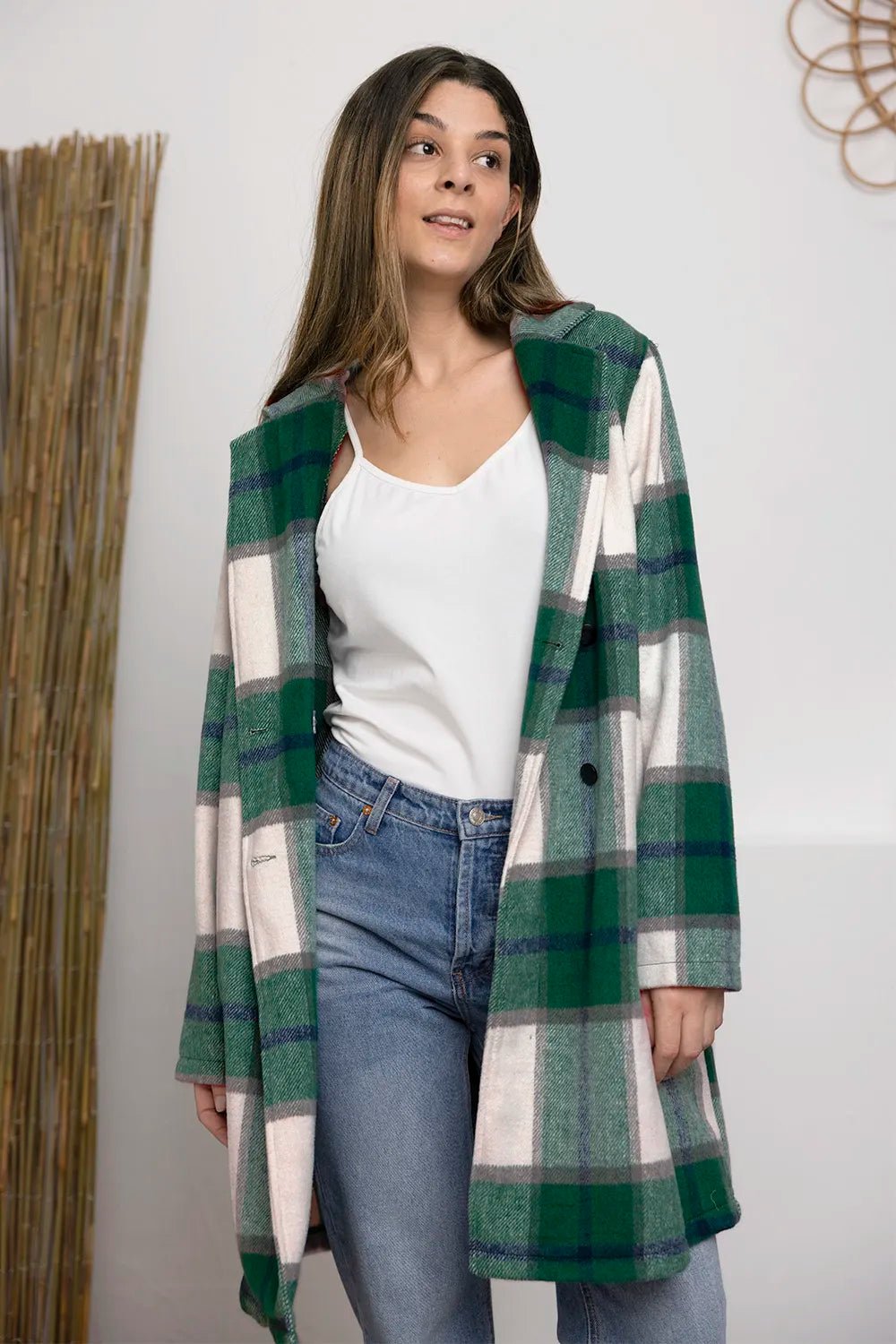 Double Take Full Size Plaid Button Up Lapel Collar Coat - Nikki &amp; Co. Boutique